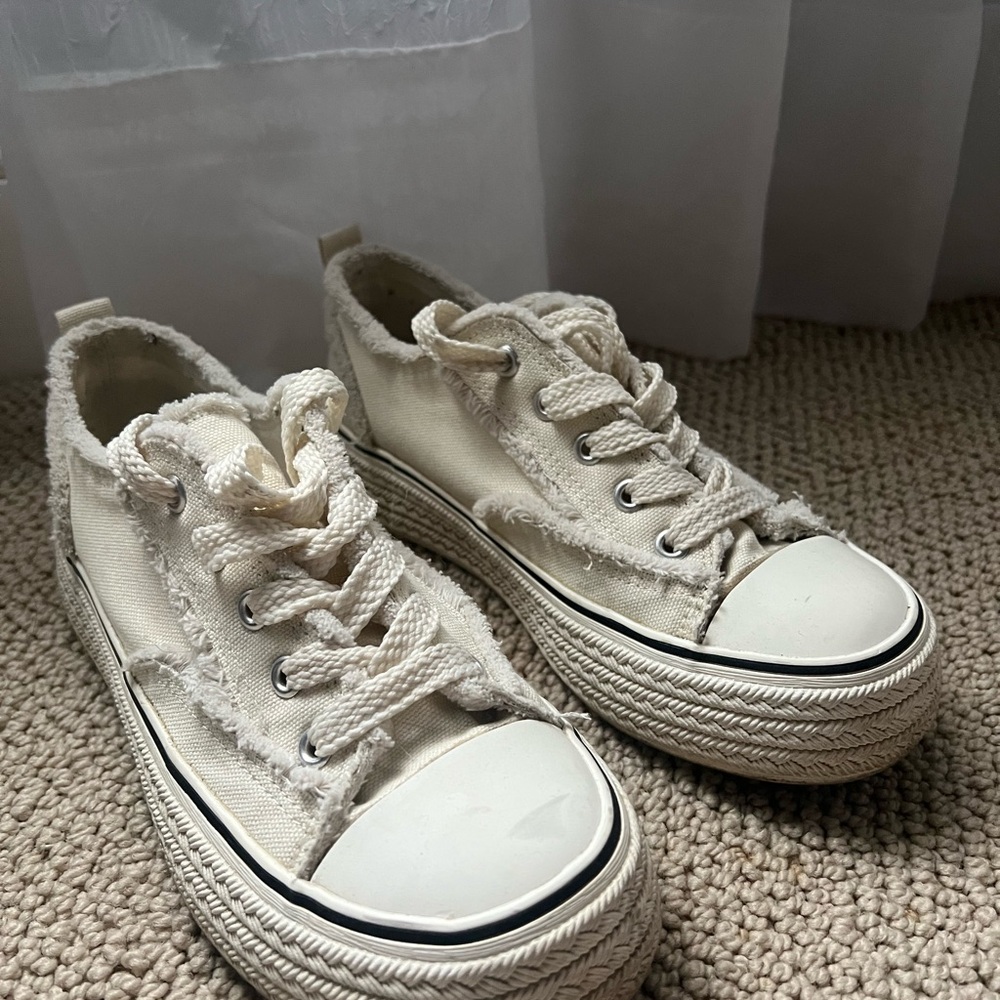 Cream Canvas Platform Sneakers